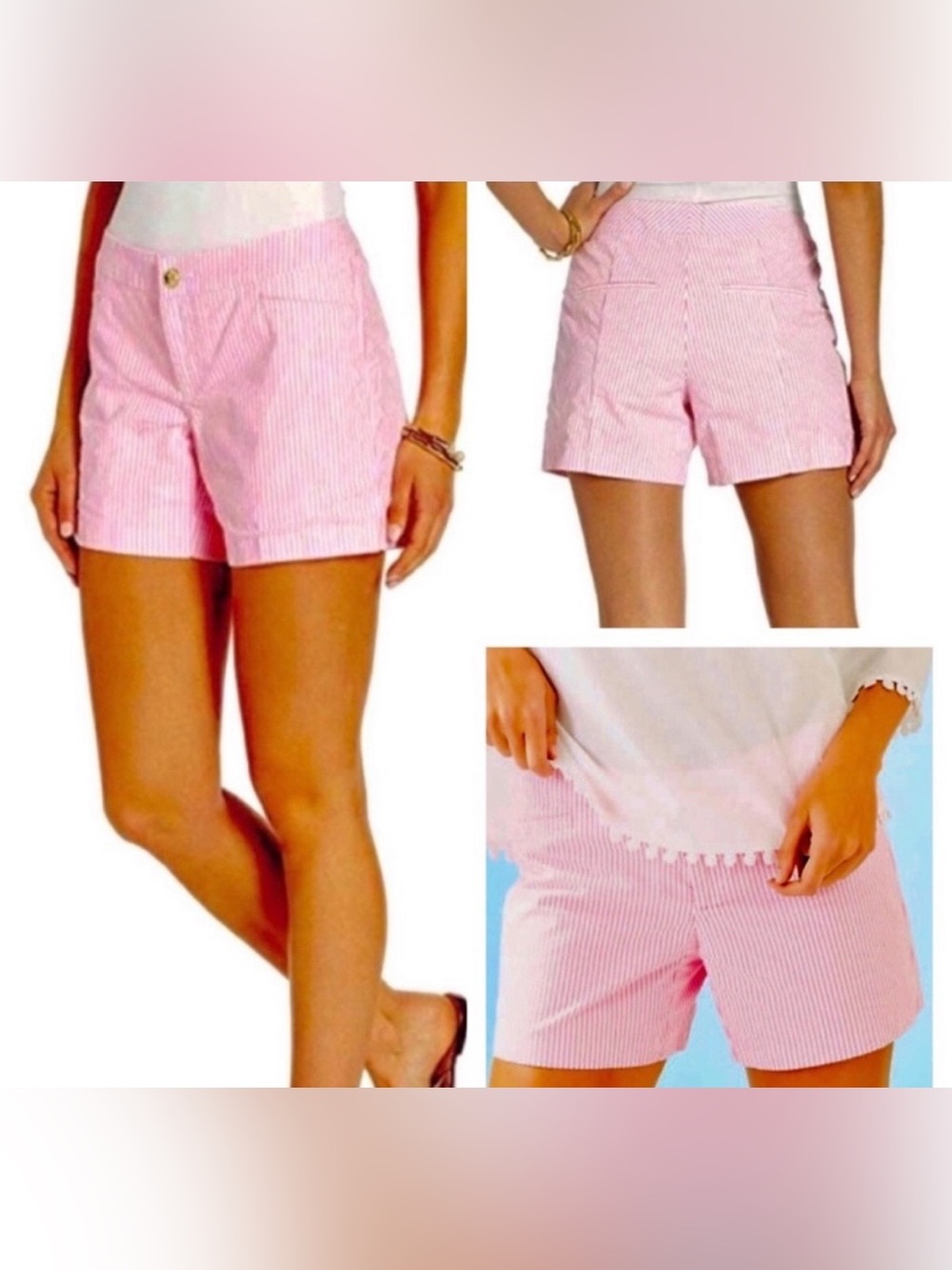 Lilly Pulitzer Kelly Short Size 8 Pink Tropics Seersucker Stripes Summer Beach - Picture 3 of 14